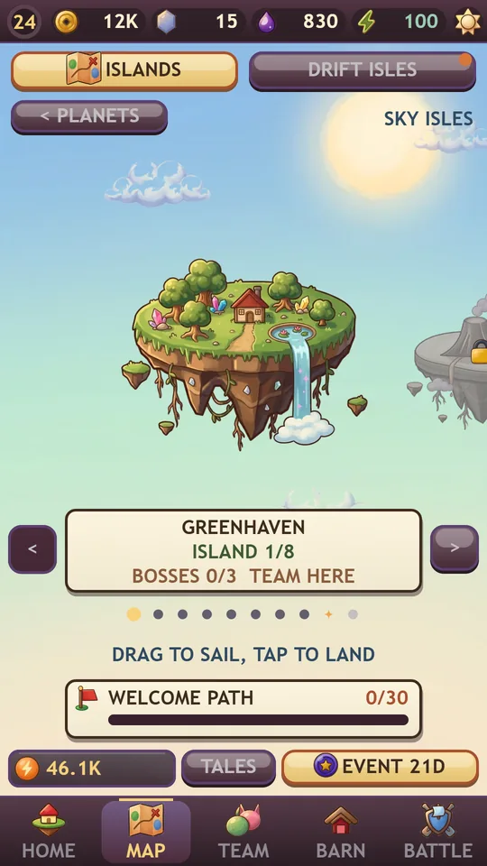 The Sky Isles: drag to sail, tap to land